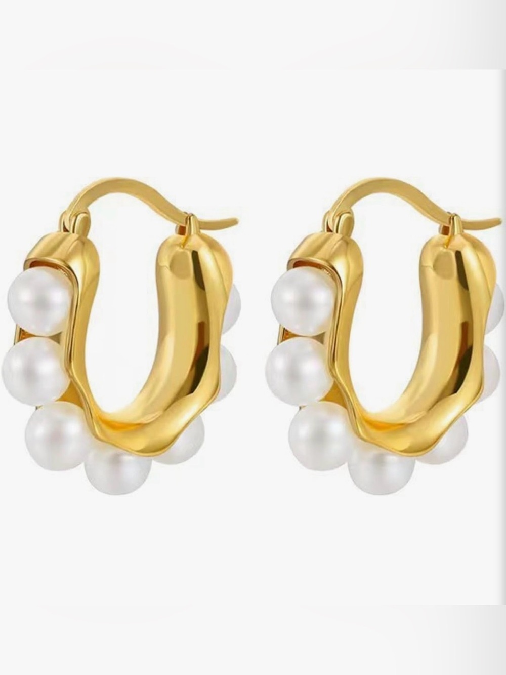 NEW 14k Gold Plated Pearl Hoop Earrings